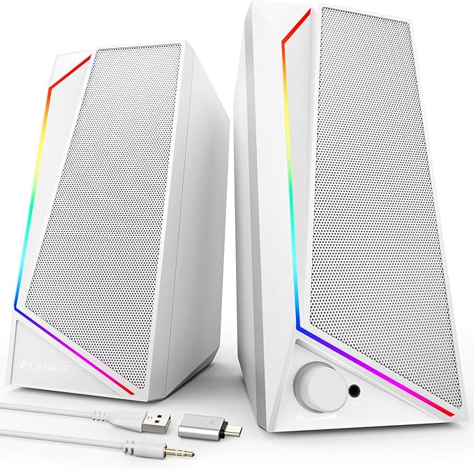LENRUE Computer Speakers, USB/USB-C Powered PC Speakers with Loud Stereo Sound, Headphone-in for Desktop, Laptop, Monitor