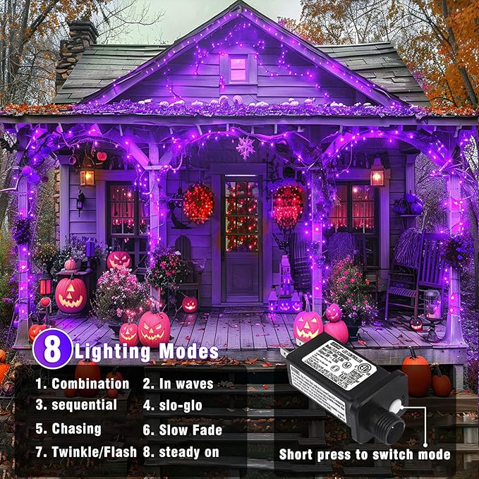 66FT 200 LED Christmas Lights Outdoor, Purple Christmas String Lights Waterproof 8 Modes, Connectable Christmas Decorations Lights Clear Wire for Indoor Home House Room Patio Garden Party