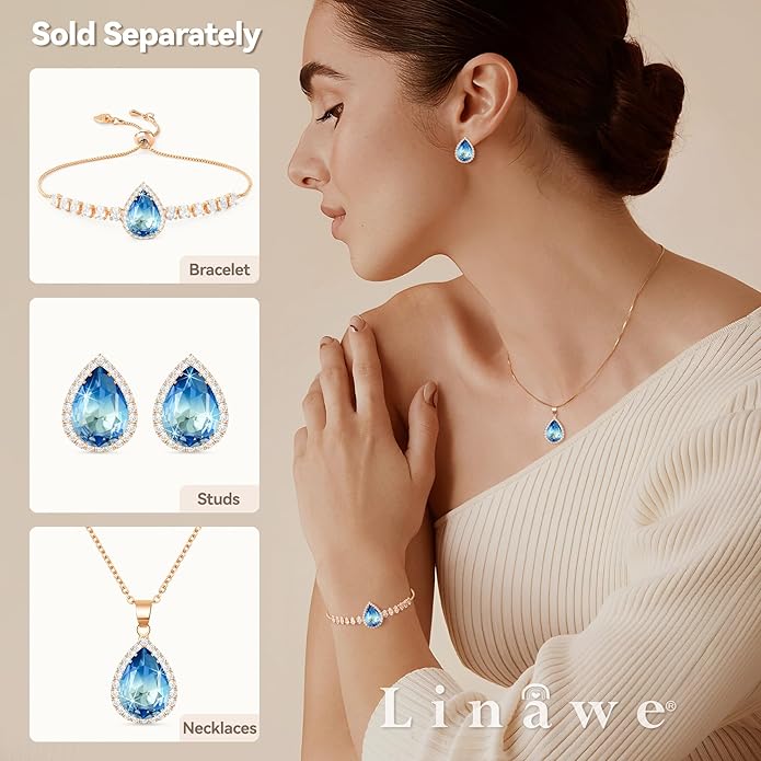 Linawe Crystal Imitation Diamond Rhinestone Charm Bracelets for Women, Gold/Silver/Rose Gold Adjustable Chain Bracelet, Teardrop Birthstone Cubic Zirconia Prom Costume Wedding Jewelry