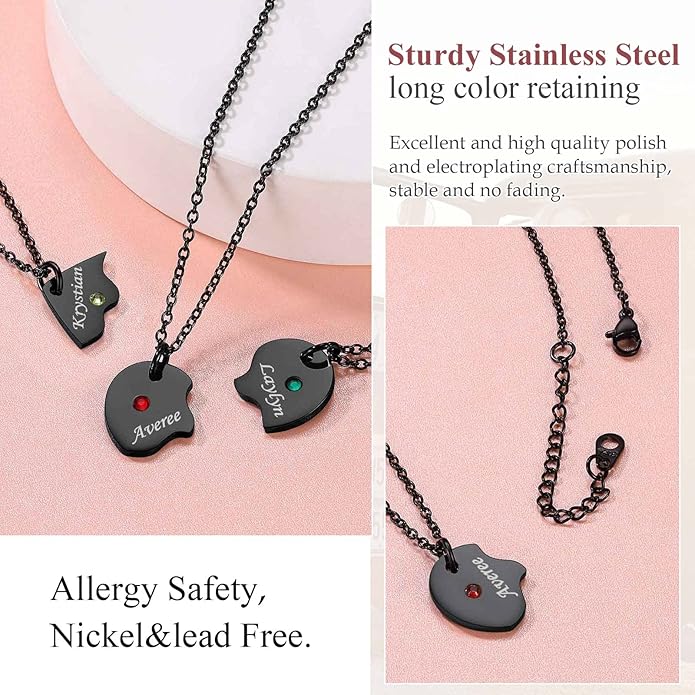 FindChic Personalized Matching BFF Necklace for 2/3/4/5/6 Puzzle Name Heart Pendant Stainless Steel Couple Necklace Set Customized Necklaces for Teen Girls