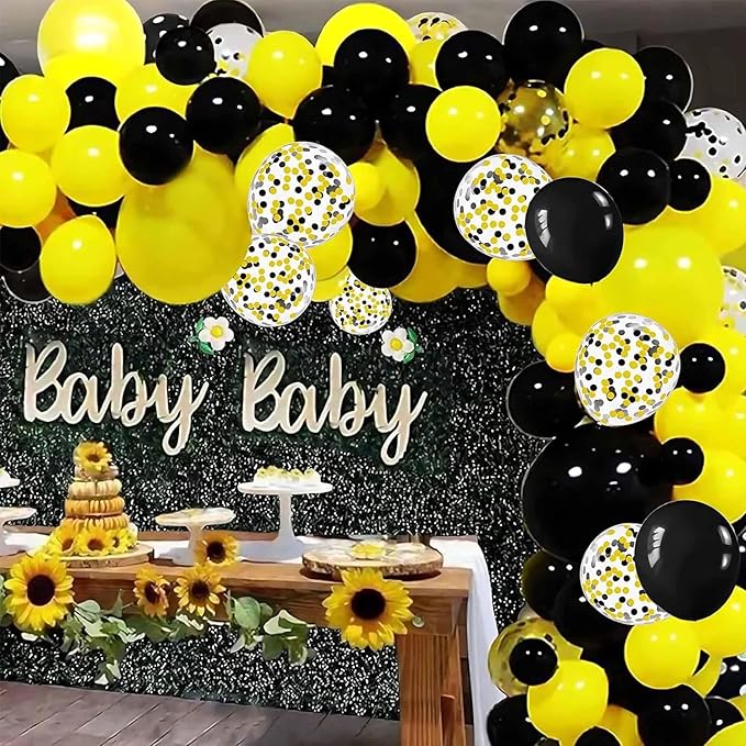 Black and Yellow Latex Helium Balloons,12inch Black Yellow Confetti Balloon for Party Decoration,Pack of 50