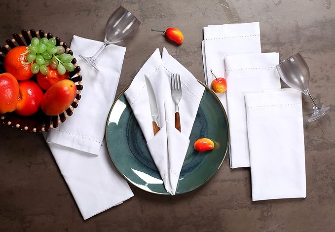 LFH Home Cloth Dinner Napkins White, Cotton Dinner Napkin, Hemstitched Napkin Set of 12, Machine Washable Napkin for Farmhouse, Living Room, Christmas, Family Gathering, 18x18 Inch White