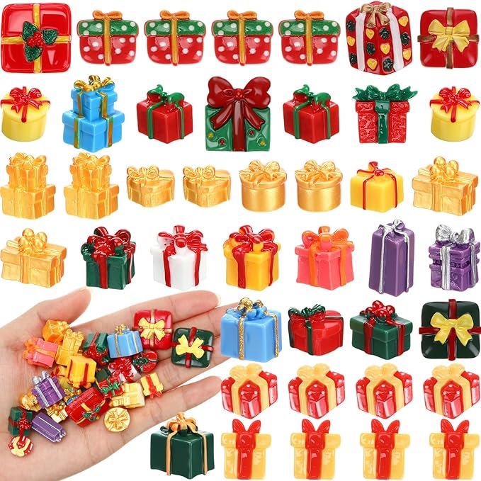 Giegxin 40 Pcs Valentine's Day Resin Charm Gift Boxes Multicolor Miniature Flat Back Cabochon Accessories Cute Embellishments Bulk for Valentines Decoration Jewelry Cellphone Case Scrapbooking DIY