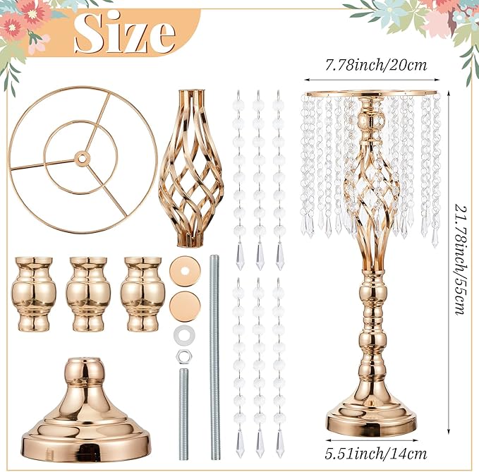 Amylove 6 Pcs Wedding Centerpieces Tall Vases - 21.7 Inch Gold Crystal Geometric Flower Stand, Elegant Table Decor for Wedding Reception, Party, Banquet, Hotel Decorations (21.7 Inch,Crystal)