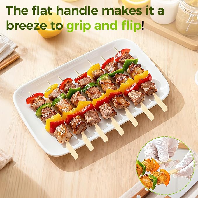 200PCS Flat Bamboo Skewers 6 Inch – Appetizer and BBQ Picks for Grilling, Cocktail Garnish, Fruit, Meat, Cheese, Snacks, Kabob Sticks for Party and Catering
