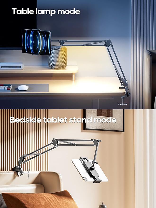 Universal Tablet Stand, Adjustable with Light, Compatible with iPad/iPhone/iPad Pro/N-Switch, or Other 4.513.5 Inches Devices (Black)
