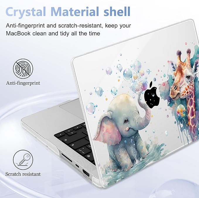 for MacBook Pro 16 inch Case 2021 2022 2023 2024 Release A3186 A3403 M4 A2991 M3 A2780 M2 A2485 M1 Pro/Max, Hard Shell Case with Screen Protector & Keyboard Cover, Elephant & Giraffe