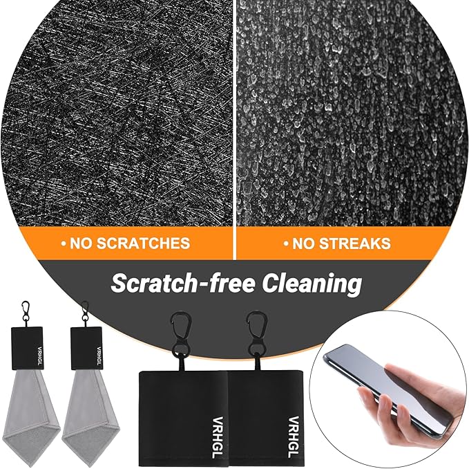 2 Sided Glasses Cleaning Kit,Portable Glasses Cleaner Cloth Keychain,Reusable Microfiber Eye Glasses Lens Cleaning Cloth Wipes Kit with Pouch,Black,6X 6-Inch