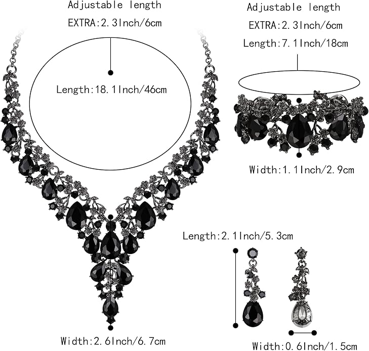 BriLove Women's Wedding Bridal Austrian Crystal Teardrop Flower Cluster Statement Necklace Dangle Earrings Jewelry Set for Party Prom