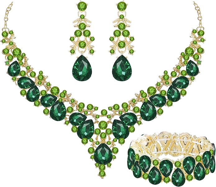 Elegant Bridal Wedding Jewelry Set for Women/Brides/Bridesmaids Teardrop Crystal Leaf Cluster Jewelry Set for Wedding Prom Party Bridal Bridesmaids Rhinestone Crystal Necklace Earrings Bracelet Set