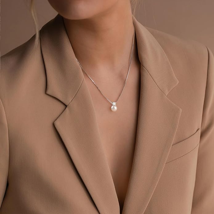 WFYOU Pearl Necklaces for Women Trendy 6MM 8MM 10MM Dainty Round Natural Freshwater Pearl Necklace Silver 14K Gold Plated CZ Pearls Necklaces for Women Birthday Bridesmaid Wedding Gifts Pearl Jewelry
