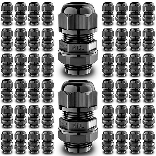 QILIPSU 50pcs M16L Long Thread Cable Gland Waterproof IP68 Nylon Strain Relief Cord Grip Cable Pass Through Wire Connector