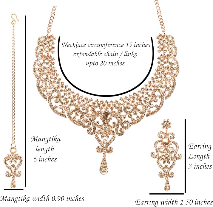 Touchstone Indian jewelry set for women bollywood gold jewellery wedding outfits necklace sets earrings bridal maang tikka fancy costume girls big desi accessories rhinestone in gold or silver tone