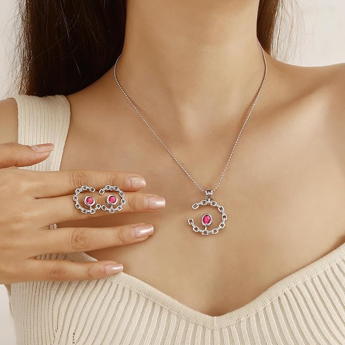 Elegant C-Shaped Crystal Necklaces/Stud Earrings Set with Birthstone Jewelry Set Silver Plated Fashion Jewelry for Women CS0003
