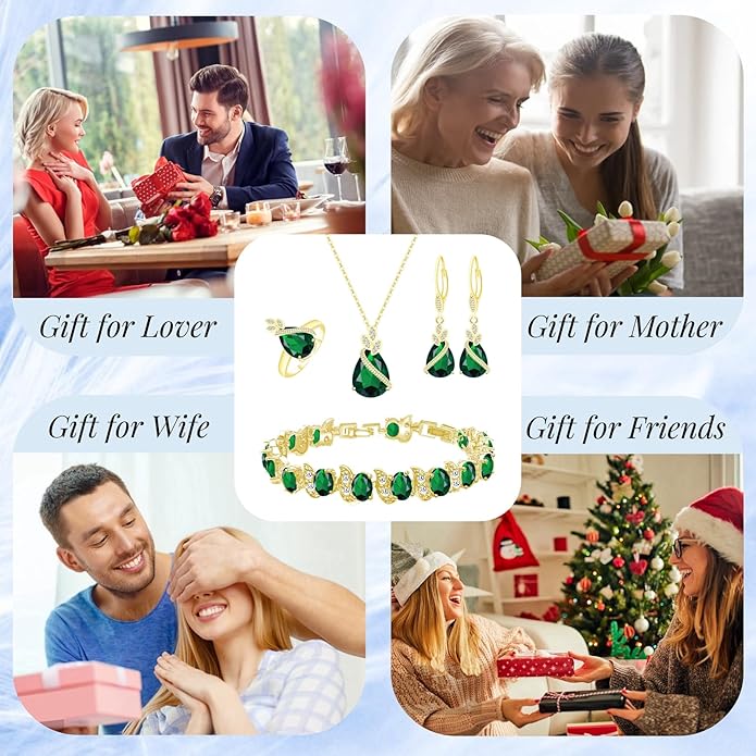 GZWHD Jewelry Set for Women CZ Earrings Necklace Ring Bracelet Set Prom Party Wedding Jewelry Gift for Mother Friend Wife