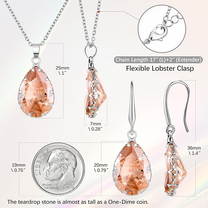 Linawe Crystal Jewelry Sets for Women, Imitation Diamond Pendant Necklace, Rhinestone Drop Dangle Earrings, Birthstone Cubic Zirconia Matching Wedding Jewelry, 14K Gold/Rose Gold/Silver Tones