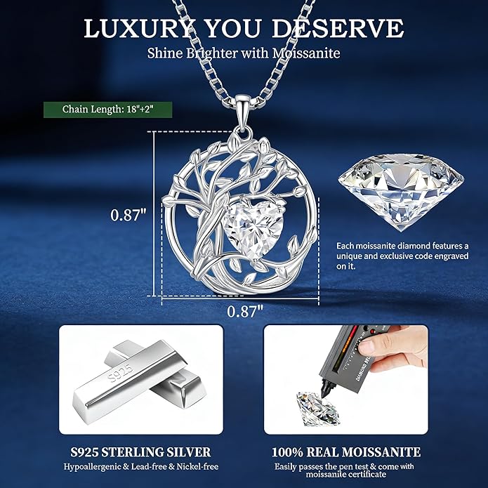 Gorgeous Moissanite Necklaces for Women - Valentine's Day Gifts for Wife Girlfriend, 925 Sterling Silver 1-3CT Moissanite Pendant Jewelry, Wedding Anniversary Birthday Christmas for Mom