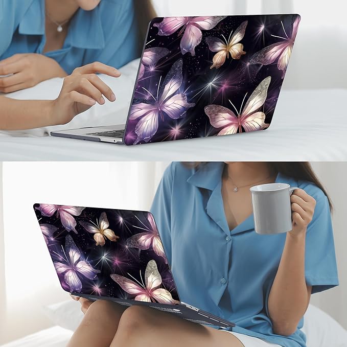 Mektron for MacBook Air 13 Case A1466/A1369 (2010-2017 Release), Snap-on Plastic Hard Shell Cover for MacBook Air 13.3 inch with Keyboard Cover, Glittering Butterfly
