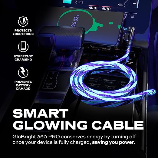 Statik 360 Pro Magnetic Charging Cable - Type C Charger Fast Charging 3 in 1 USB C to USB C Cable, Micro USB & iProduct Tips, USB A Adapter, Fits All Devices - 100W Fast Charger, GloBright 6FT/2M