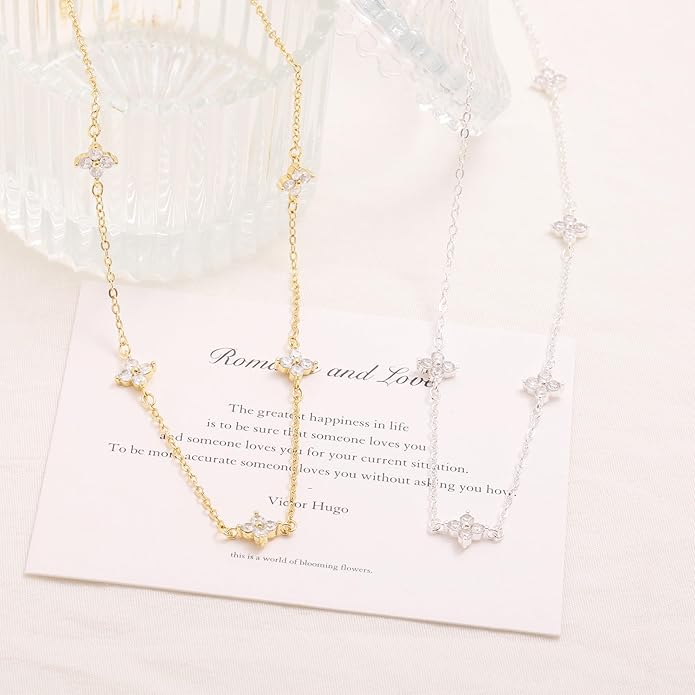 Valentines Day Gifts for Women Her - Dainty Necklaces for Women Cute Station Choker Simulated Diamond Necklace Simple Layering CZ Necklace Trendy Jewelry Gifts