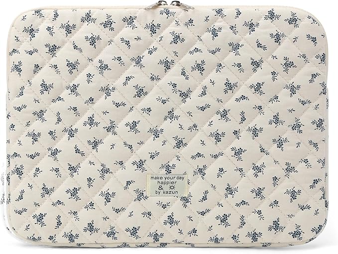Puffy Laptop Sleeve 13-15.6 Inch Cute Quilted Laptop Protective Case Padded Floral Computer Sleeve for MacBook (A-Light Blue, 11 Inch)