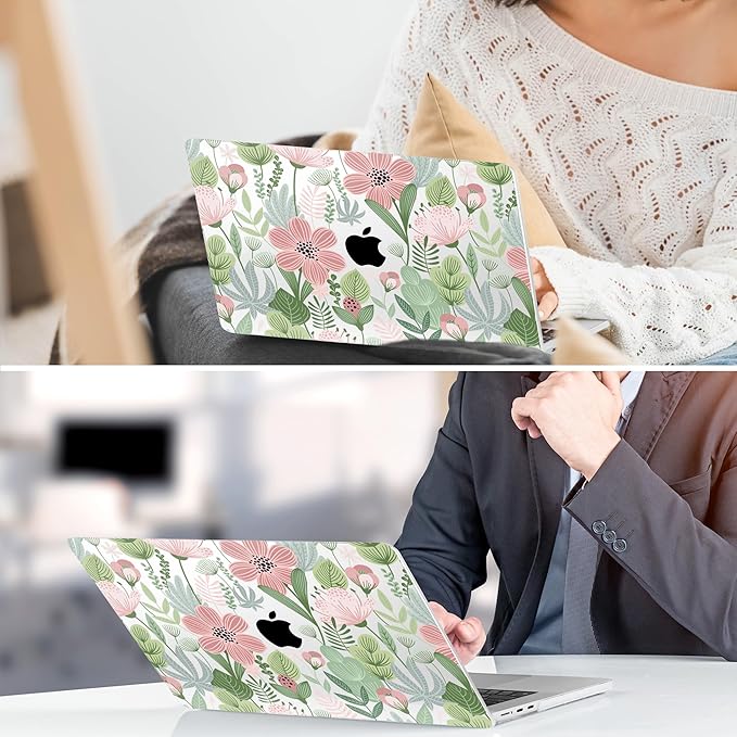 TWOLSKOO Compatible with M4 MacBook Air 15 inch Case 2025-2023 Released Model M4 A3241 M3 A3114 M2 A2941, Plastic Hard Shell & Screen Protector & Keyboard Cover & Trackpad Film, Leaves Flowers X732