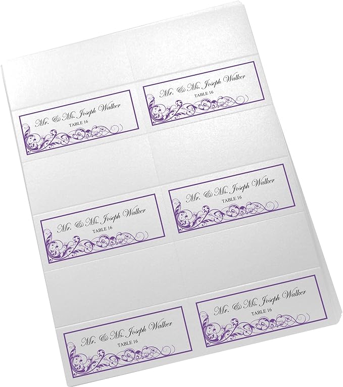 Scribble Vintage Swirl Printable Place Cards, Purple (Choose Color), Set of 60 (10 Sheets), Laser & Inkjet Printers - Wedding, Party, Dinner, and Special Events - Made in the USA