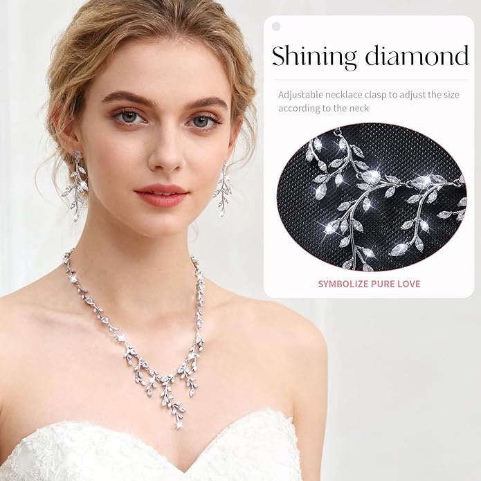 Silver Bridal Necklaces Set for Prom Wedding Jewelry Set Dangle Earrings for Bride Bridesmaid Teardrop Pendant Crystal Wedding Prom