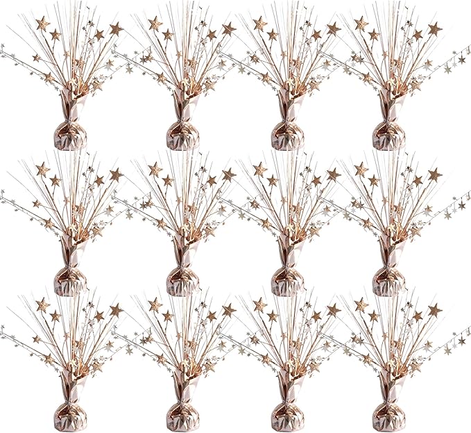 12 Pack Metallic Rose Gold Foil Spray Centerpieces Stars Brust Table Centerpieces for Wedding Birthday Anniversary Holiday Party Decor, Metallic Star Balloon Wights for Party