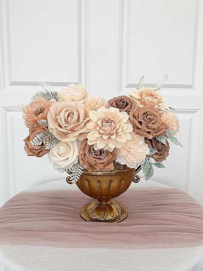 Roses Artificial Flowers Nude Fake Flower for DIY Wedding Bouquet Bridal Baby Shower Decorations Party Table Centerpieces Cake Decorating Silk Floral Arrangement Home Decor Indoor Beige