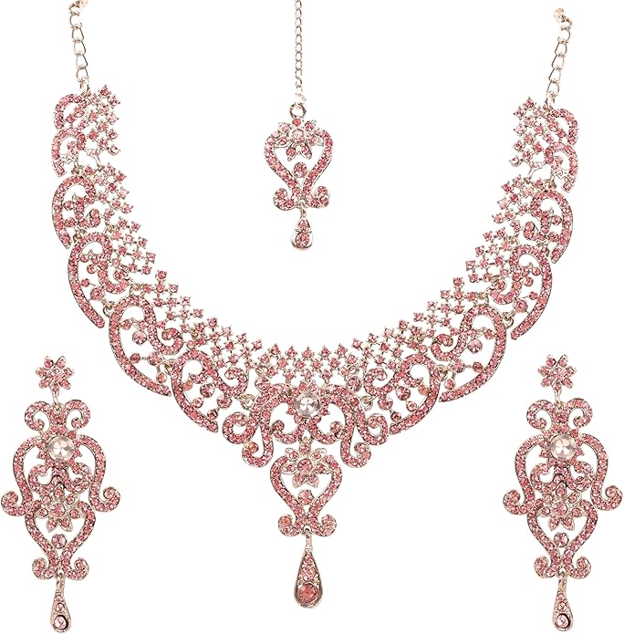Touchstone Indian jewelry set for women bollywood gold jewellery wedding outfits necklace sets earrings bridal maang tikka fancy costume girls big desi accessories rhinestone in gold or silver tone