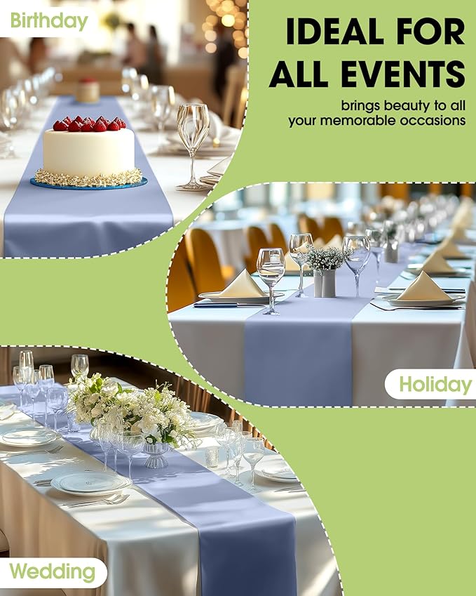 Pureegg Dusty Blue Plastic Table Runners - 30 Pack, 14'' x 108'', Water Resistant & Disposable Centerpiece Decorations for Table Cloth, Wedding, Birthday, Holiday, Baby Shower, Party, Home Decor