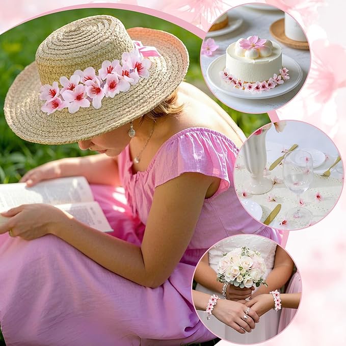 100pcs Pink Cherry Blossom Flowers Artificial Cherry Blossom Heads Silk Mini Cherry Flowers for Crafts DIY Wedding Party Decor(1.6 Inch)