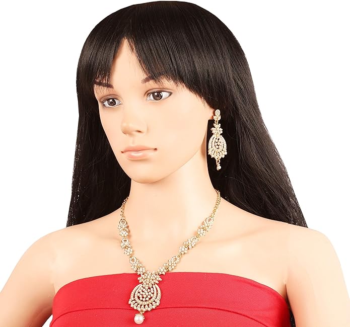 Touchstone Indian jewelry sets for women maang tikka wedding guest gold necklace bollywood jewellery set pageant elegant prom bride accessories western crystal chunky rhinestone necklaces
