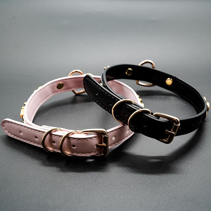Handmade Gold Heart O-Ring Letter Choker Necklace for Women, Adjustable PU Leather Black/Pink Choker Collar For Women, Goth Choker Collars Necklace