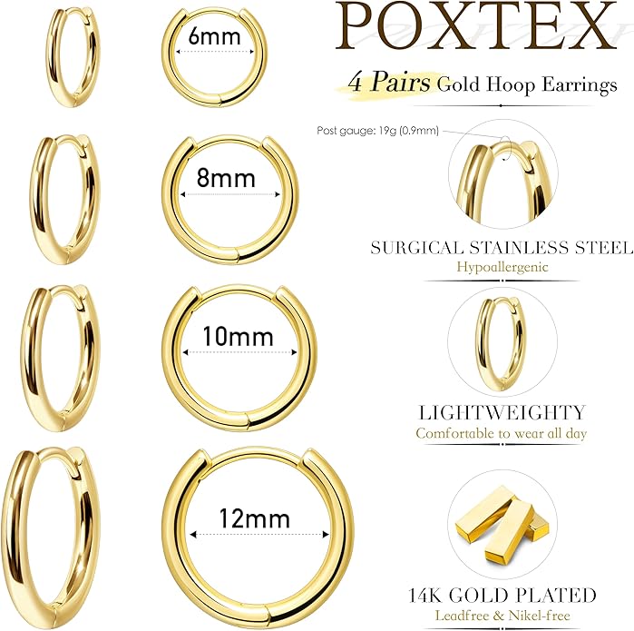 Small Gold Huggie Hoop Earrings Set for Women Men Hypoallergenic 14K Plated Stack Cartilage Earrings, Multiple Piercing Lightweight Mini Thin Cute Dainty Trendy Jewelry Set Christmas Gifts for Women