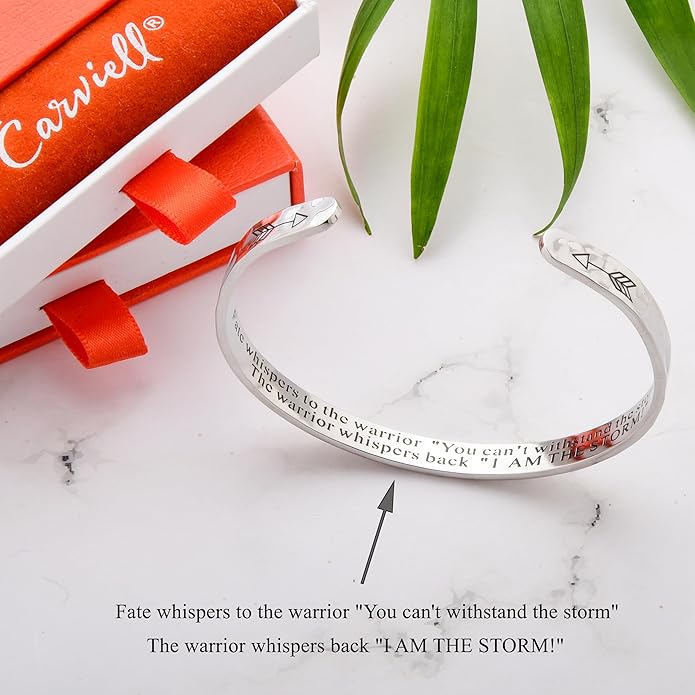 Carviell Engraved Cuff Bracelets for Women – Inspirational, Friendship, Love, Mom, Daughter, Sister, Christian, Graduation, Memorial & Wedding Gifts – 80+ Phrases – Stainless Steel, Gift-Ready