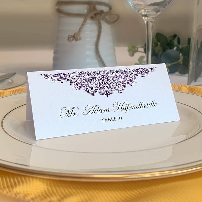 Paisley Place Cards, Eggplant (Choose Color), Set of 60, Pre-cut and Scored - Wedding, Party, Dinner, and Special Events - Made in the USA