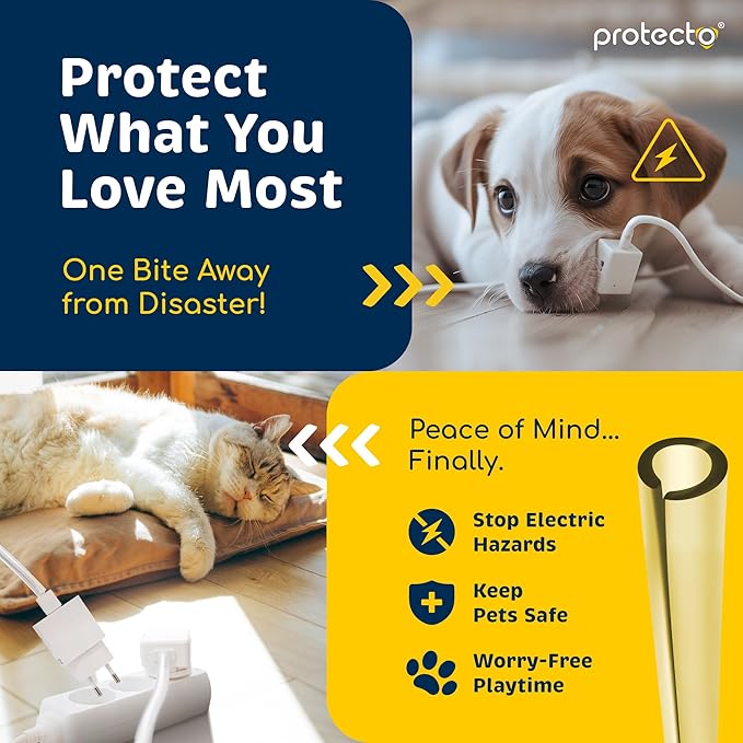 PROTECTO 2-Pack Heavy Duty Cord Protectors from Pets No Chew Solution, 7ft Easy to Use Dog & Cat Cord Protector, Clear & Odorless Critter Cord Covers for Pets, Power Audio Video Wire Protector Tubing