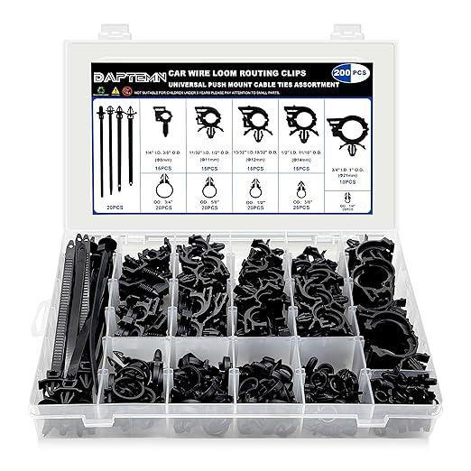 200 PCS Car Wire Loom Routing Clips Assortment Kit 14 Sizes Wiring Harness Routing Clips Push Mount Cable Zip Tie Replacement Parts for Universal Honda GM Mazda