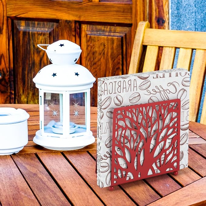 Farmhouse Red Napkin Holder for Tabletop Decor and Kitchen, Metal Table Napkin Holder Stand for Home Restaurant Picnic Party