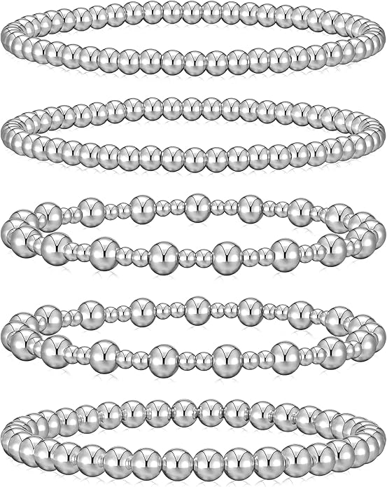Howoo Gold Bracelets for Women Beaded Initial Bracelet Stack Dainty Heart Stretch Gold Charm Bracelet Jewelry for Women Trendy