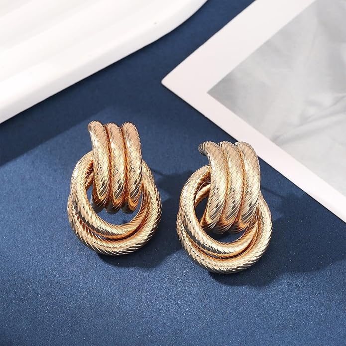 Gold/Silver Statement Geometric Earrings for Women Chunky Gold Knot Link Drop Dangle Earrings Trendy Jewelry Gift