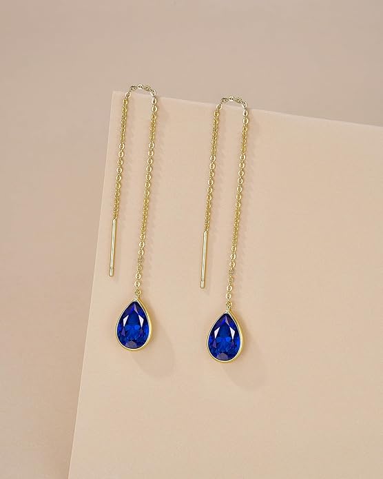 Long Dainty 18K gold plated Threader Chain (Green, Purple) Emerald Purple Dangle Earrings for Women by SNGIA, Minimalist Fashion Statement Trendy Thin Drop Jewelry Gifts