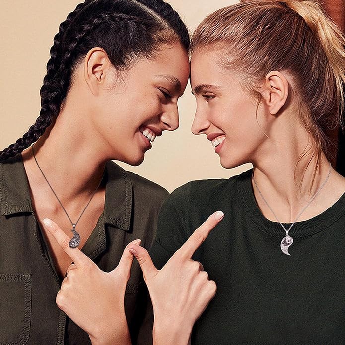 MEDWISE Butterfly Flower Yin Yang Necklace Double S925 Sterling Silver Sun Moon Pendant Partner Friendship Couples BFF Pendant Necklace Yin Yang Jewelry Matching Set for Her Women