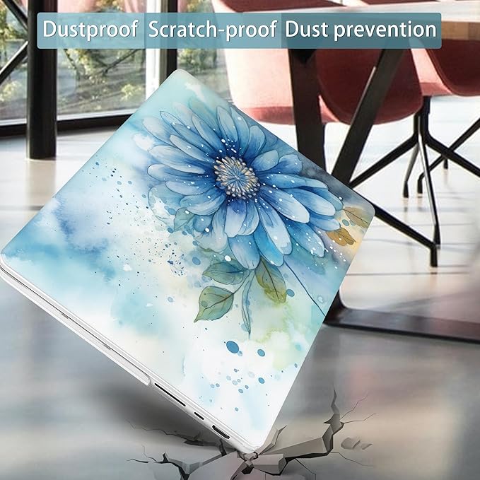 Mektron Case for MacBook Pro 16" M4 A3403 A3186 M3 A2991 M2 A2780 M1 A2485 (2021/2023/2024) Pro/Max with Touch ID, Hard Shell Plastic Laptop Cover Keyboard Cover, Watercolor Blue Flower
