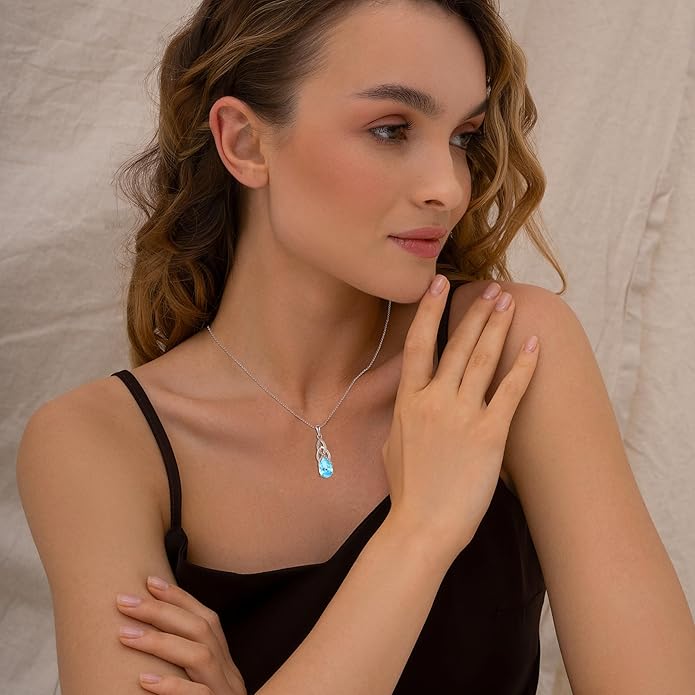 JO WISDOM Celtic Knot Infinity Jewelry Set for Women 925 Sterling Silver Aquamarine Dangle Drop Leverback Earrings March Birthstone Necklace Pendant Gemstone Jewelry