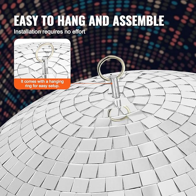 VEVOR Mirror Disco Ball, Large 20 Inch Party Mirror Ball with Hanging Ring, Lightning Disco Ball Party Decorations, Ideal for DJ Club, Stage, Wedding, Birthday, Christmas, New Years Celebration