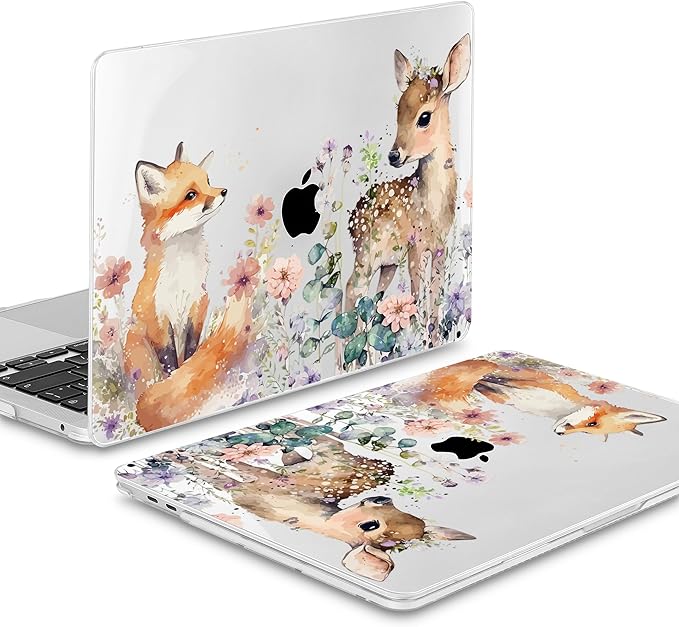 Mektron for MacBook Pro 13-inch Case 2022 2021 2020 Release A2338 M2 M1 A2289 A2251, Printed Plastic Hard Shell Cover for New MacBook Pro 13.3-inch Touch Bar Fits Touch ID，Fox and Deer