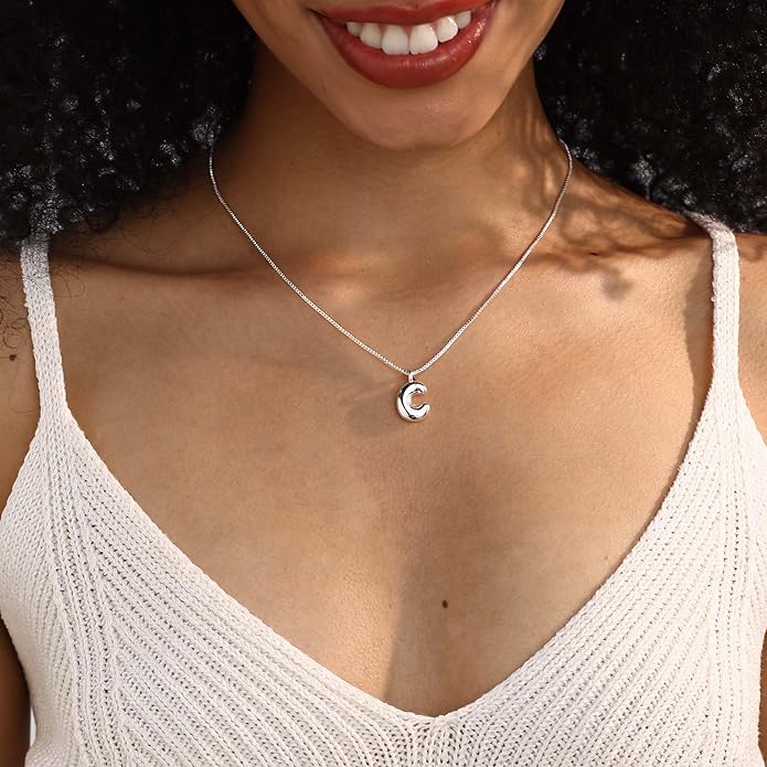 Bubble Gold Silver Letter Necklace Initial Necklaces for Women Trendy 14K Dainty Charm Pendant Name Necklace Personalized Jewelry Gift for Women Teen